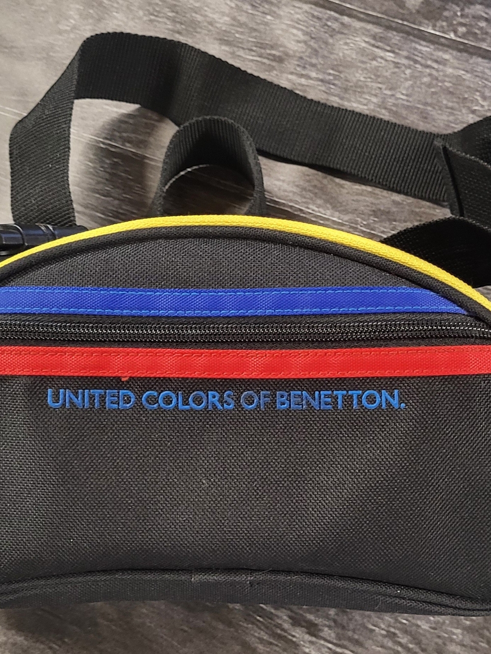 United Colors Of Benetton Black Waist Bag with Red, Blue & Yellow Trim